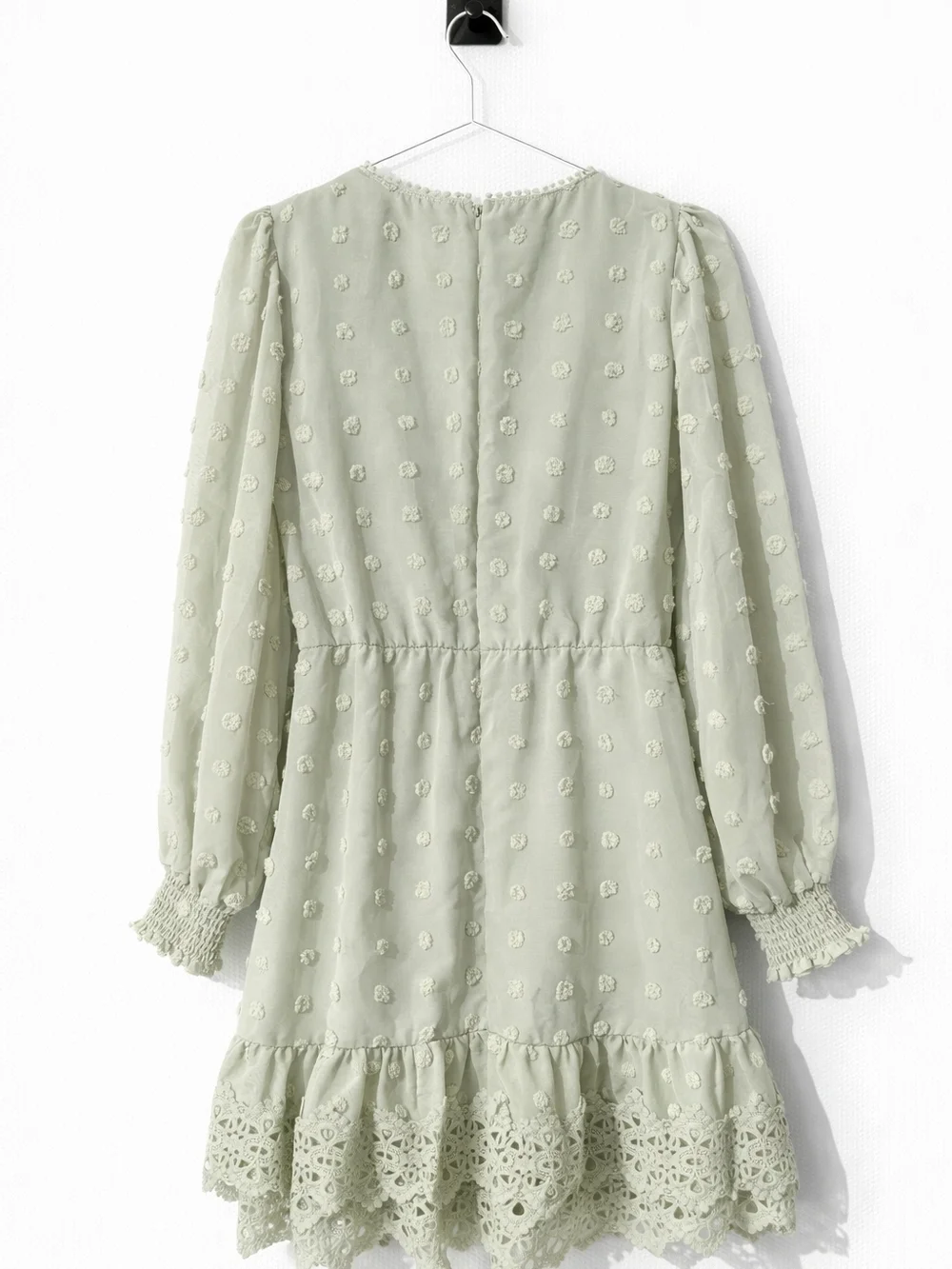 Simple Sage Green Crochet-Trim Long Dress - Picture 2 of 3